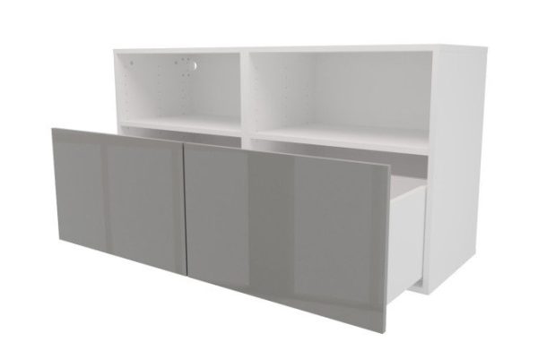 Cabinet with shelves and drawers Oscar Amika 120x64 with push to open, white / dusty gray gloss