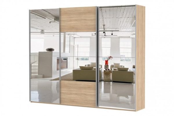 3-door wardrobe Comet 270x220 cm Bardolino oak, Bardolino oak fronts, mirror