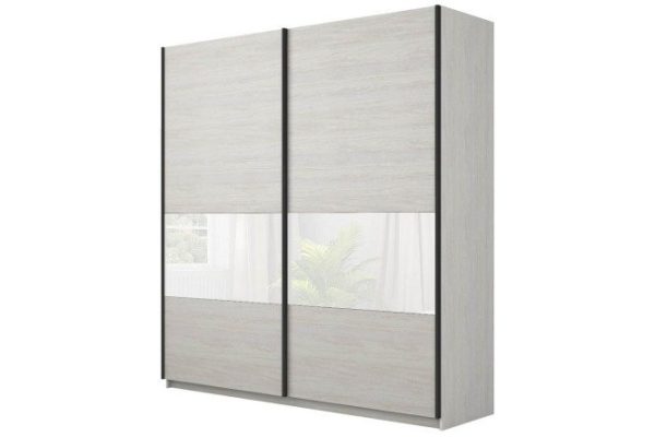 Sliding wardrobe 2-door Chester 220x230 cm, white gloss, light ash anchor, profile - black