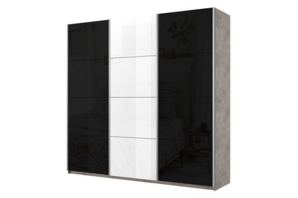 3-door wardrobe Cors 180x230 cm, light concrete, white gloss facade, black
