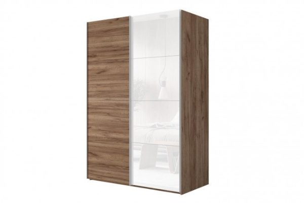 Sliding wardrobe 2-door Comet 200x240 cm kraft tobacco oak, white glass fronts, kraft tobacco oak