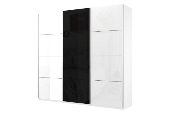 Sliding wardrobe 3-door Cors 180x230 cm, snow white, white gloss facade, black