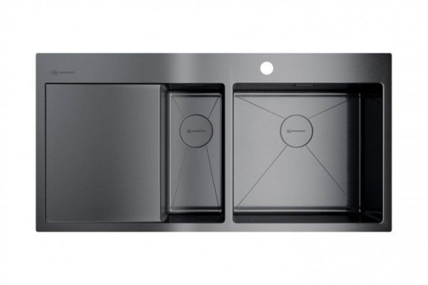 Inset sink with wing OMOIKIRI Akisame 100-2-GM-R 4973104, burnished steel 100x51x20 cm