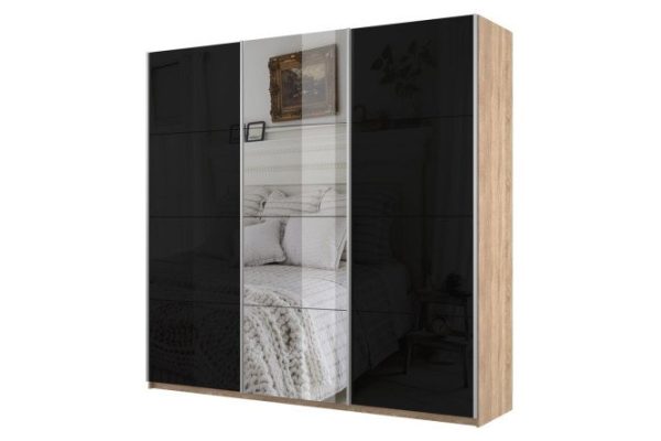 3-door wardrobe Cors 180x230 cm, Sonoma, black facade, with one mirror