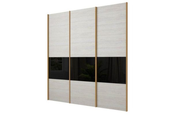 Magnus wardrobe doors 240x230 cm, gloss black, light anchor ash, bronze profile