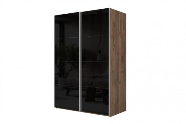 Sliding wardrobe 2-door Comet 160x240 cm kraft oak tobacco, black glass fronts