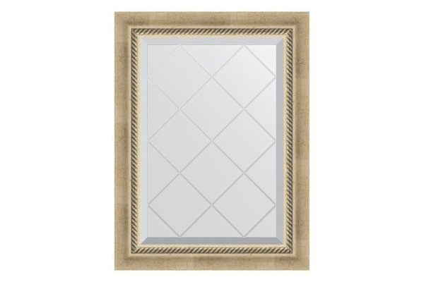Wall mirror with engraving in a baguette frame EVOFORM antique silver with wickerwork 73x101 cm