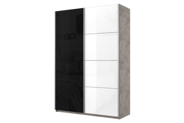 Sliding wardrobe 2-door Cors 140x230 cm, light concrete, white gloss facade, black
