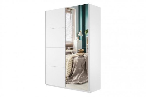 Sliding wardrobe 2-door Cors 140x230 cm, white snow, with one mirror