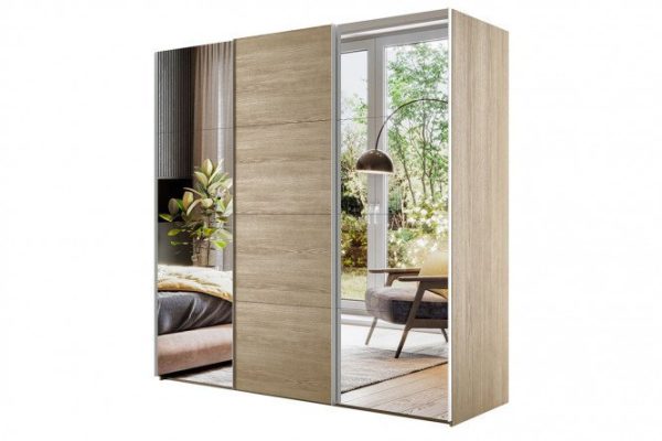 Sliding wardrobe 3-door Comet 300x240 cm Bardolino oak, Bardolino oak facades, mirror