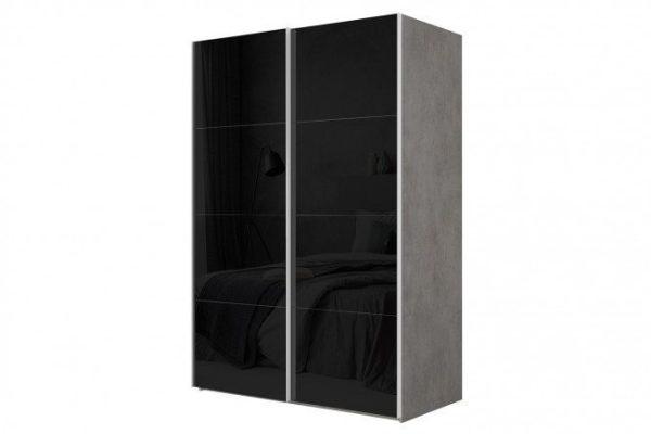 2-door wardrobe Comet 180x220 cm light concrete, black glass facades