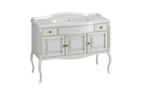 Cabinet OPADIRIS Laura 120 cm, frame color matte white, facade matt white with patina, beige