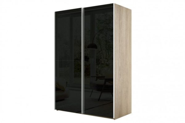2-door wardrobe Comet 180x220 cm Bardolino oak, black glass fronts