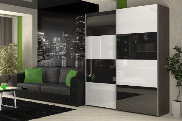 Sliding wardrobe 2-door Comet 200x220 cm wenge Mali, facades white and black glass