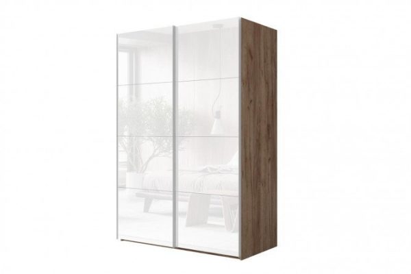 2-door wardrobe Comet 180x220 cm kraft tobacco oak, white glass fronts
