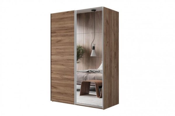 Sliding wardrobe 2-door Comet 200x240 cm kraft tobacco oak, mirror fronts, kraft tobacco oak