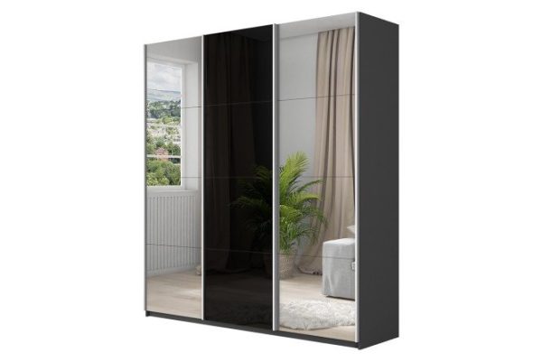 3fcd2d76f0fe000b1776c8169817c87e.jpg 3-door wardrobe Cors 180x230 cm, gray diamond, black facade, with two mirrors