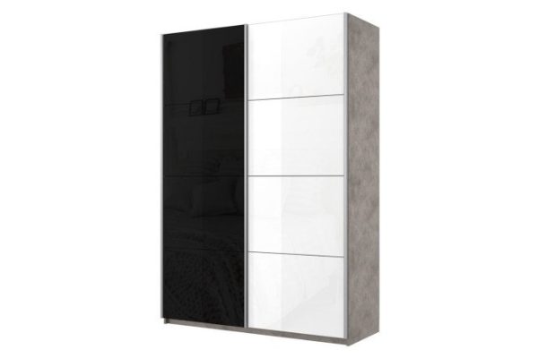 2-door wardrobe Cors 120x230 cm, light concrete, white gloss facade, black