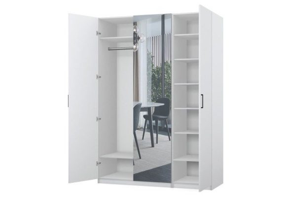 Wardrobe 3-door Oscar Lila 150x236x59.6 cm, white, with one mirror