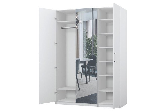 Wardrobe 3-door Oscar Lila 150x236x59.6 cm, white, with one mirror
