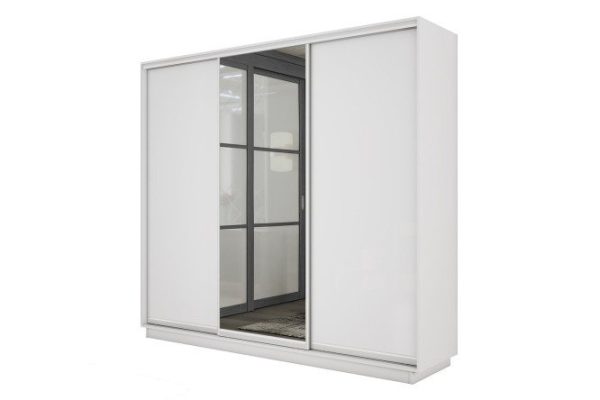 3-door wardrobe Slide-2 180x240x45 cm, white snow/silver, with one mirror