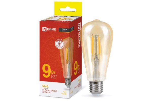 LED lamp IN HOME Deco LED-ST64-deco gold 9W, E27, Warm