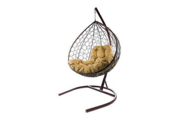 Hanging cocoon chair XL 75x186x118 cm, base and frame color brown, finishing brown