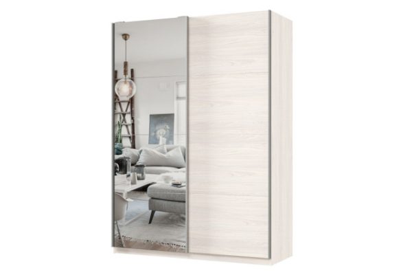 Sliding wardrobe 2-door Praktik 160x220x60 cm, light anchor ash, silver profile, with one mirror