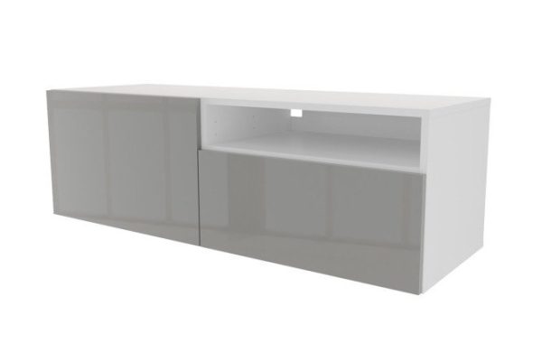 Cabinet with drawer, door and shelf Oscar Amika 120x38 with push to open, white / dusty gray gloss