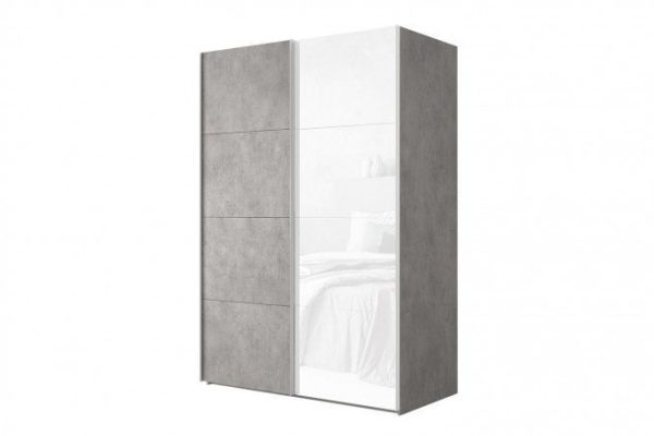 2-door wardrobe Comet 160x240 cm light concrete, white glass facades, light concrete