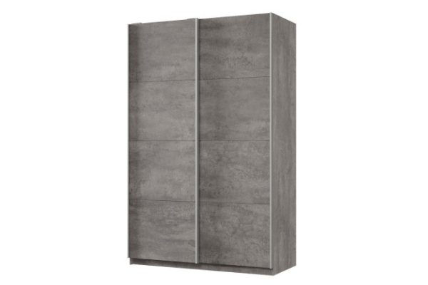 Sliding wardrobe 2-door Praktik 140x220x60 cm, concrete, silver profile
