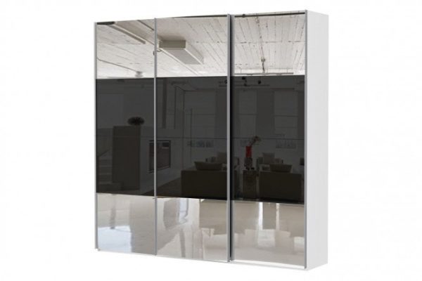 Sliding wardrobe 3-door Comet 300x220 cm white snow, black glass fronts, mirror