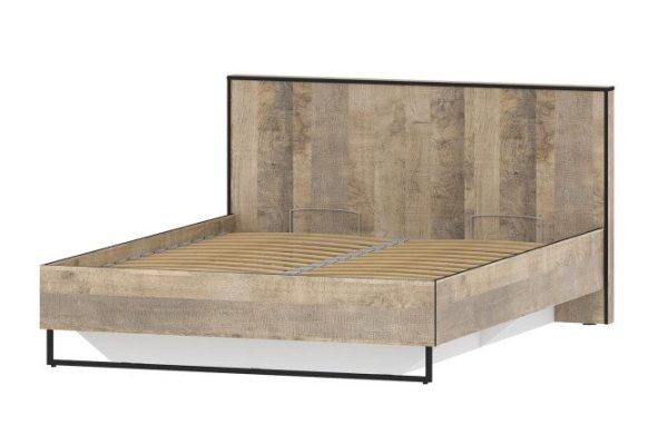 Bed with lifting mechanism Folk color oak grunge sand, white front, black