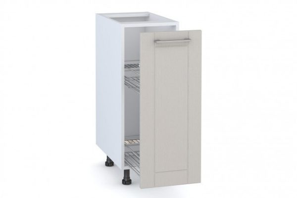 Front with a pull-out basket for the floor-standing cabinet Stella 29.6x71.6 cm, color pearl gray