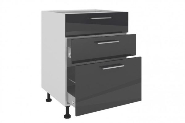 Set of fronts for a cabinet with 3 drawers Amika color graphite black