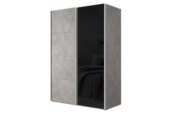 Sliding wardrobe 2-door Comet 180x220 cm light concrete, black glass facades, light concrete