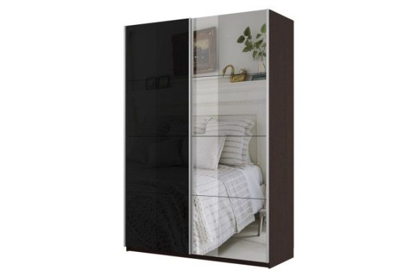 Sliding wardrobe 2-door Cors 140x230 cm, wenge, front facade black, with one mirror