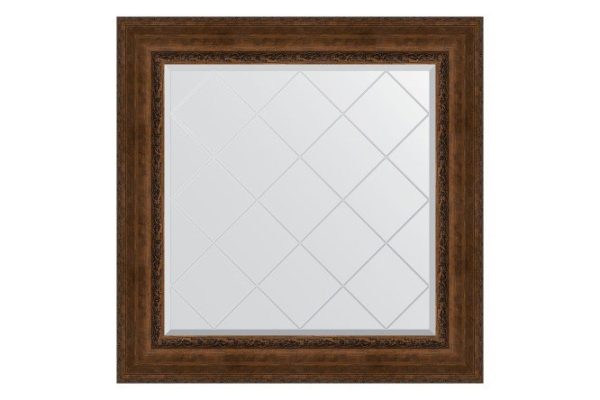 Wall mirror with engraving in a baguette frame EVOFORM aged bronze with ornament 112x112 cm