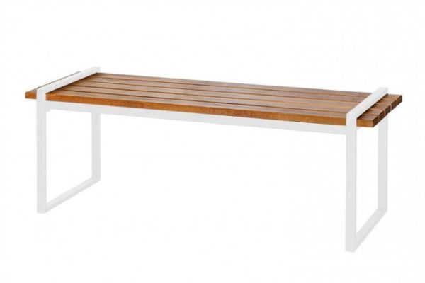 Outdoor bench Fjord 120x43.5x40 cm, frame color white, natural wood finish