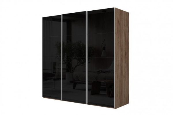 3-door wardrobe Comet 270x240 cm kraft tobacco oak, black glass fronts