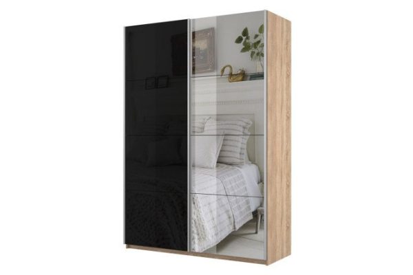 2-door wardrobe Cors 140x230 cm, Sonoma, black facade, with one mirror