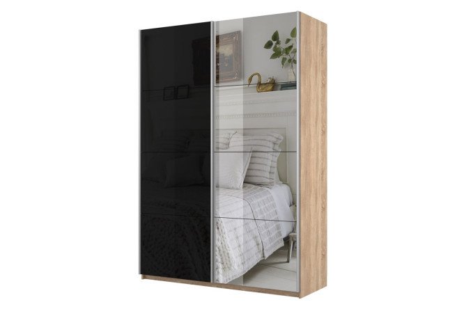 2-door wardrobe Cors 140x230 cm, Sonoma, black facade, with one mirror