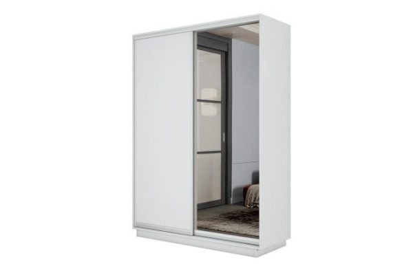 2-door wardrobe Slide-2 120x220x60 cm, white snow/silver, with one mirror