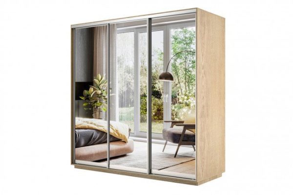 3-door wardrobe Slide 240x220x60 cm, Sonoma, with three mirrors