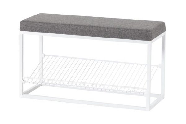 Pouf with shelf for shoes LPS-53, upholstery color gray (9), frame white moiré