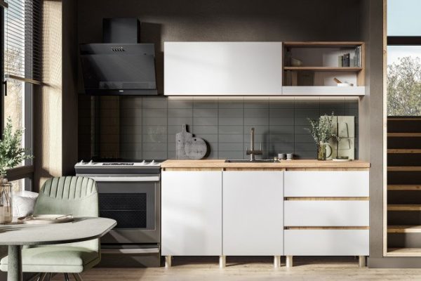 Kitchen set Helen 170x189.8x60 cm, frame color kraft oak gold, facade white shagreen