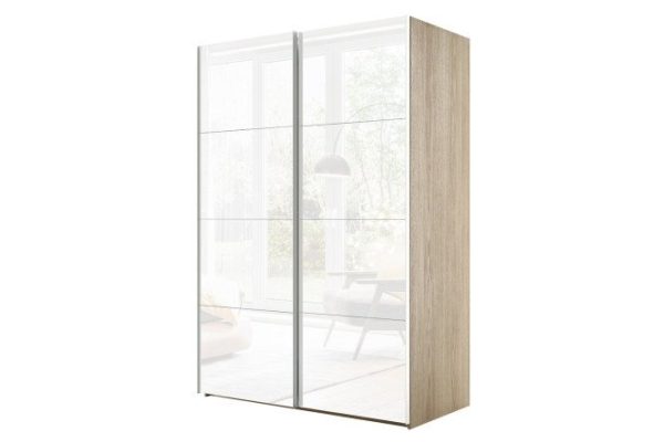 2-door wardrobe Comet 200x240 cm Bardolino oak, white glass fronts