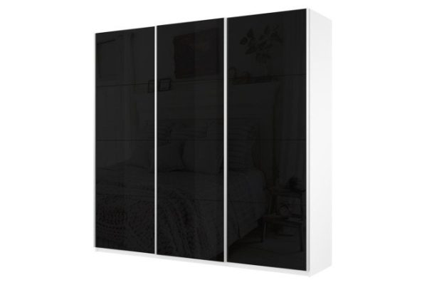 Sliding wardrobe 3-door Cors 210x230 cm, white snow, black facade
