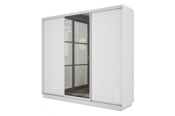 3-door wardrobe Slide-2 180x240x60 cm, white snow/silver, with one mirror