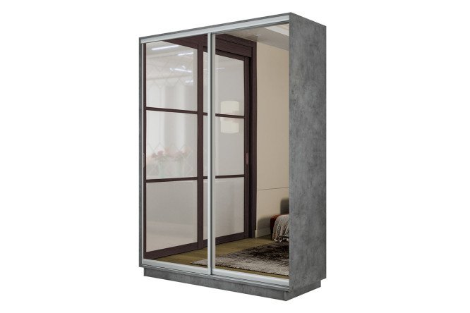 2-door wardrobe Slide-2 120x220x45 cm, concrete/silver, with two mirrors